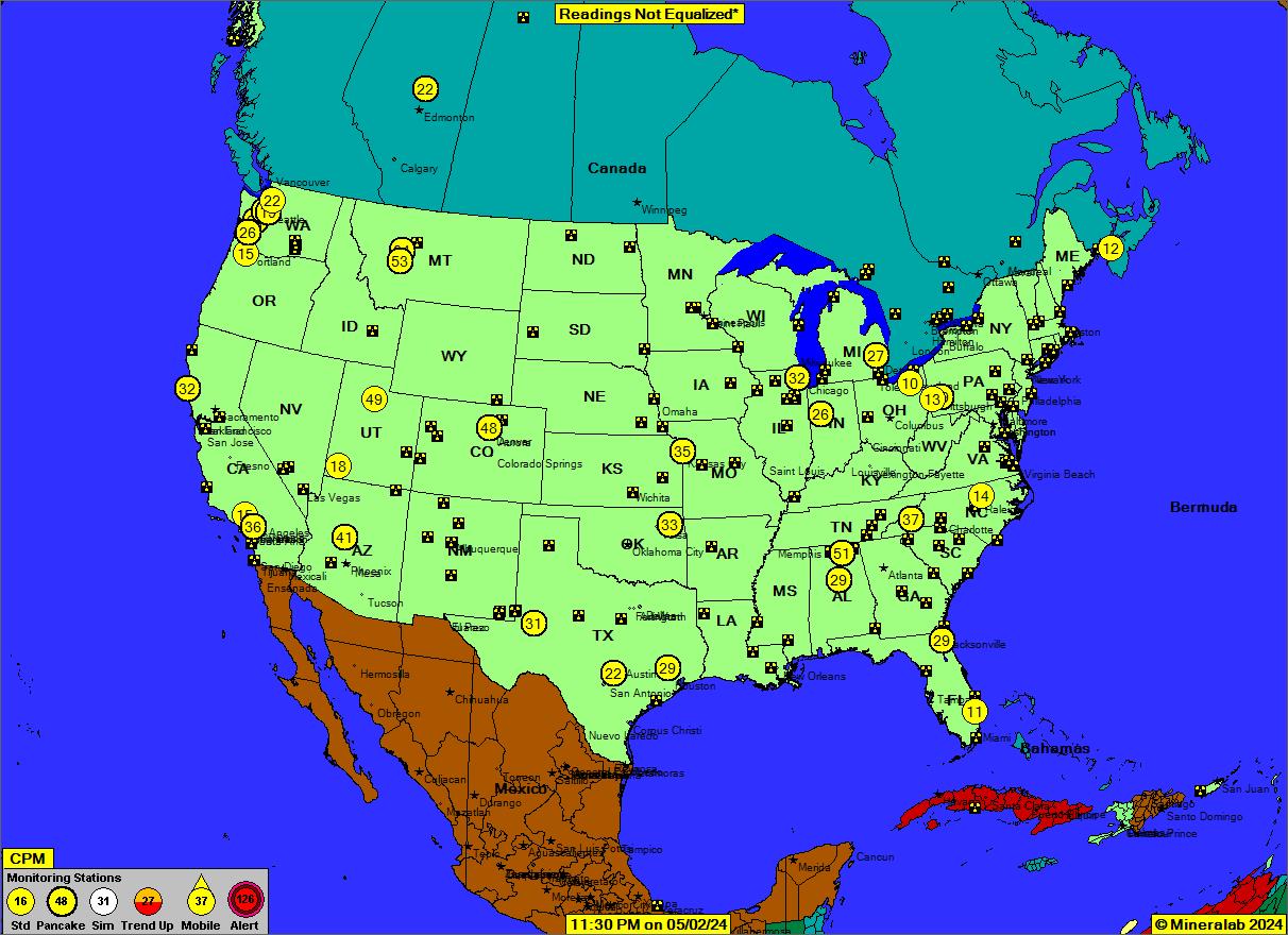 Aktuelle radioaktive Strahlung in den USA